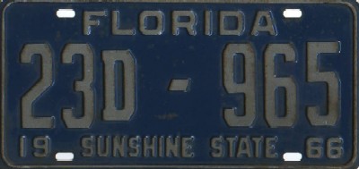 Florida License Plate, 1966